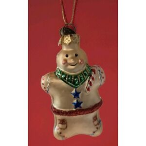 Vintage Thomas Pacconi Blown Glass Gingerbread Man Christmas Ornament Stars Hat
